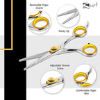 SHARF Professional 5.75” Straight Barber Scissors: Sharp 440c Japanese Stainless Steel Hair Cutting Shears For Men & Women| Gold Touch Series Trimming Scissors w/Easy Grip Handles