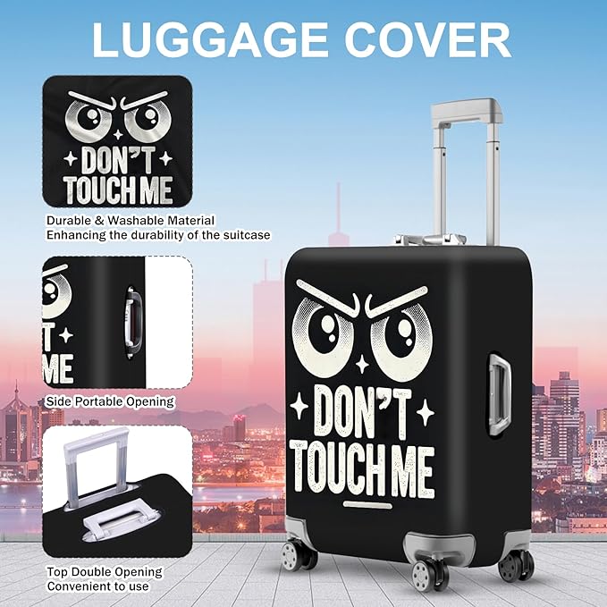 ANNA QUEEN Funny “Don’t Touch Me” Luggage Cover, Bold Black Suitcase Protector - Image 3