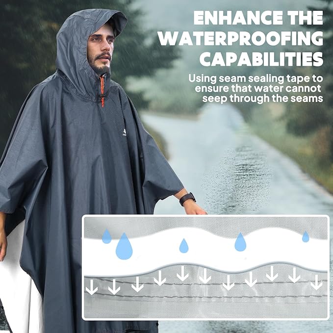 ANYOO Hooded Rain Poncho for Adults Waterproof Lightweight Rain Coat for Men - Image 5