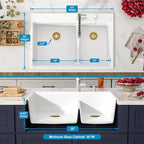 33 Inch Double Bowl White Kitchen Sinks 33x22 Granite Composite Dorp In 60/40 - Image 5