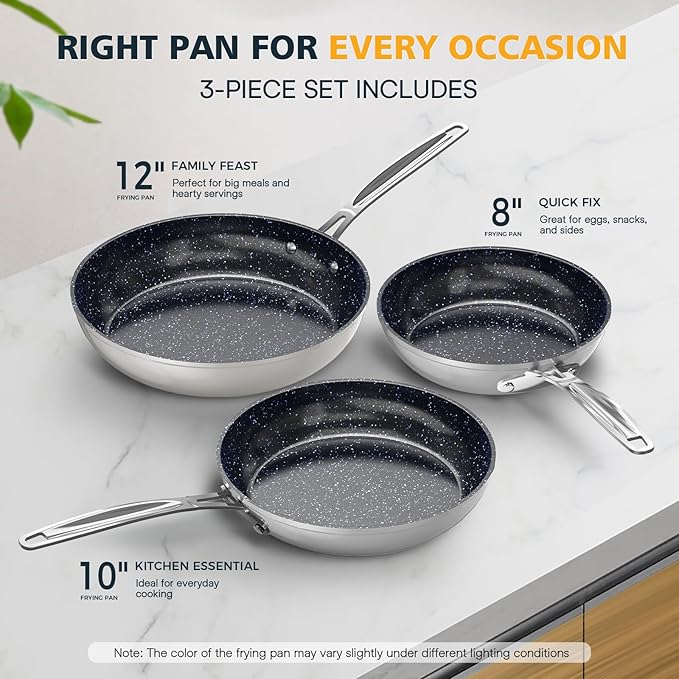 Nuwave 3-Piece 8”, 12” Forged Lightweight Frying Pan Set, G10 Healthy Duralon - Image 3