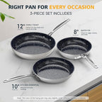 Nuwave 3-Piece 8”, 12” Forged Lightweight Frying Pan Set, G10 Healthy Duralon - Image 3