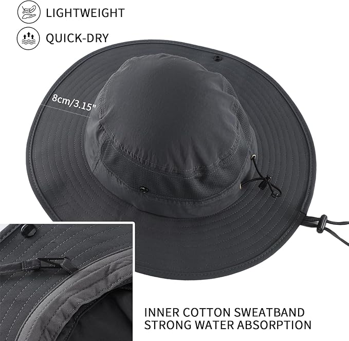 Home Prefer UPF50+ Mens Sun Hat Wide Brim Womens UV Protection Beach Bucket Hat - Image 3