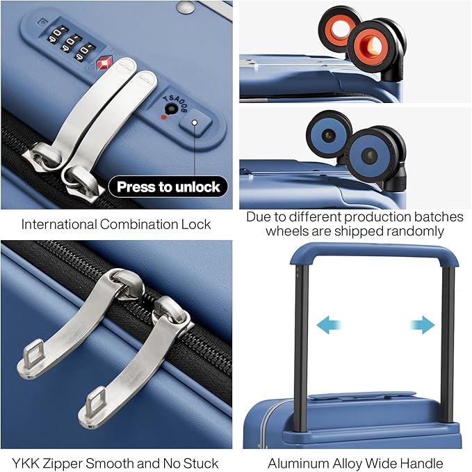 mixi Carry On Luggage Wide Handle Luxury Design Rolling Travel Suitcase PC - Image 4