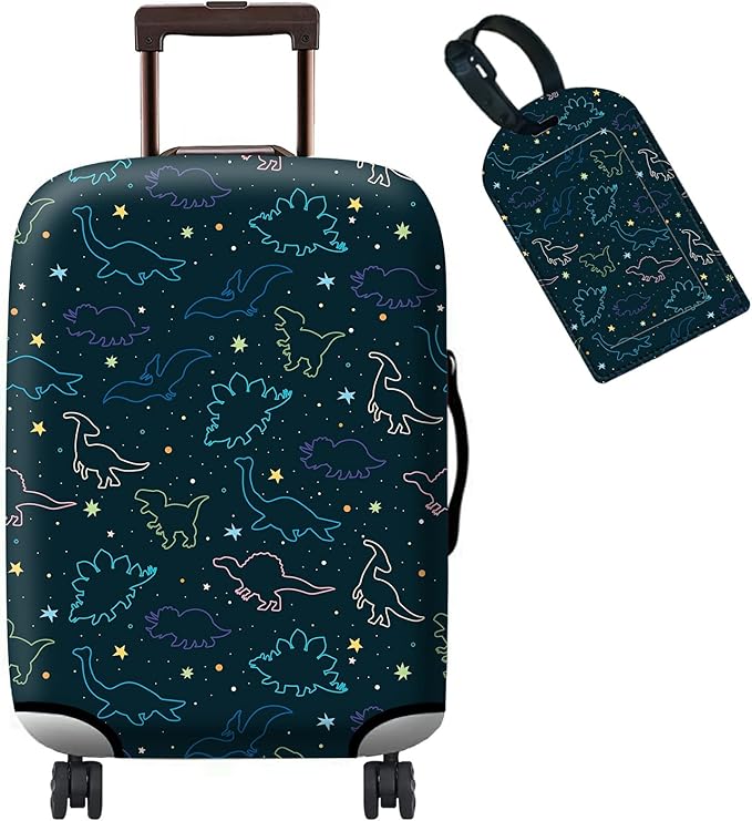 Luggage Cover Suitcase Protector Plus 1 Tag, Dinosaurs Space Travel Suitcase by BWEGRHE