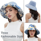 vidsel Womens Sun Hats Wide Brim Reversible Bucket Cotton Hat Packable Summer - Image 6