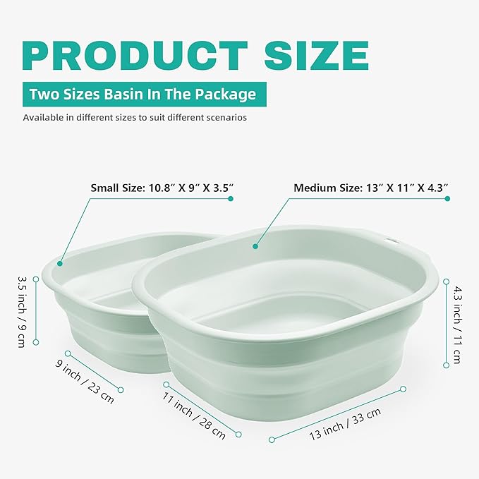 2 Pack Collapsible Wash Basin Set, Foldable Dish Tub, Small Medium Portable Sink - Image 2
