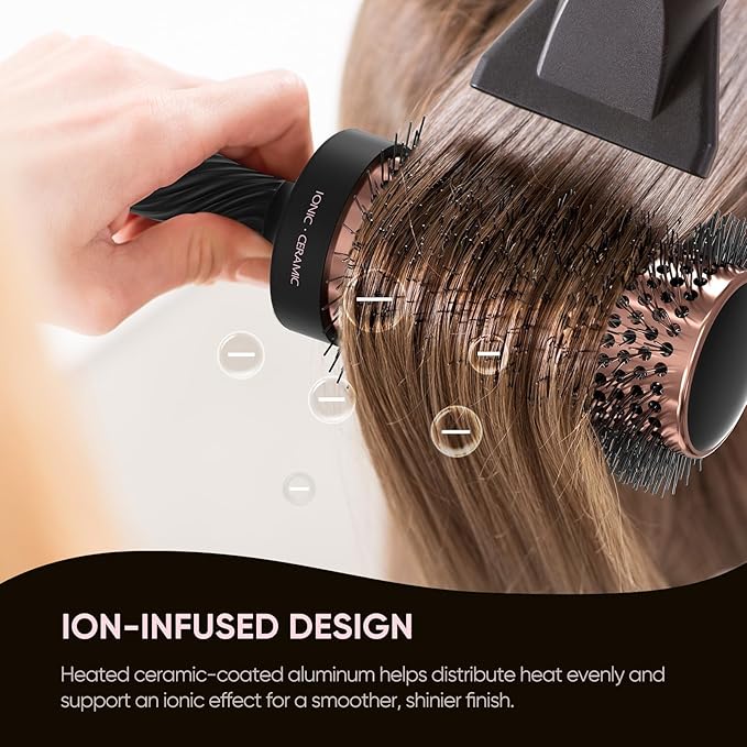 Round Brush for Blow Drying, Ceramic Coated Barrel for Volumizing & Shine, Lightweight Styling Brush for Straightening, Curling,with 4 Hair Clips (1.3inch&2.1inch)