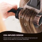 Round Brush for Blow Drying, Ceramic Coated Barrel for Volumizing & Shine, Lightweight Styling Brush for Straightening, Curling,with 4 Hair Clips (1.3inch&2.1inch)