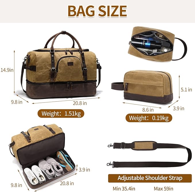 Nerlion Weekender Bag with Shoe Compartment Large Overnight Bag - Image 5