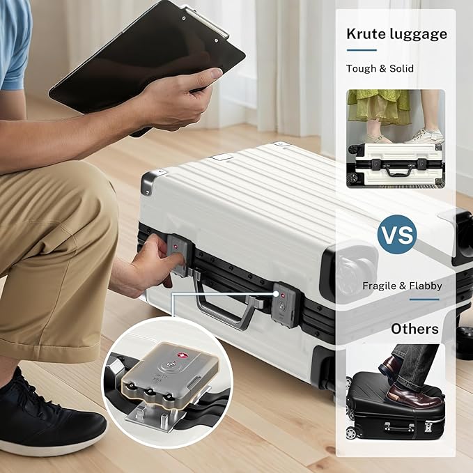 Krute Aluminum Frame Carry On Luggage 20 Inch Zipperless Luggages USB Charger - Image 5