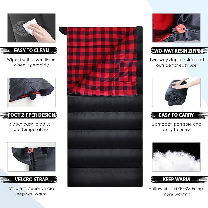0 Degree Sleeping Bag Cotton Flannel Winter Cold Weather - Image 4