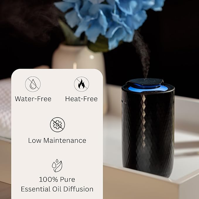 Waterless Essential Oil Diffuser – Portable Cordless Aromatherapy Diffuser for Home, Car & Office – 3 Mist Levels - 4 Timer Modes - 15ml Oil Capacity - USB-C Rechargeable