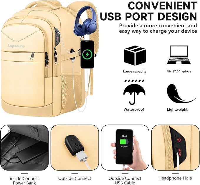 Lapsouno Extra Large Backpack, Laptop Backpack, Carry on Backpack, Sturdy 17 - Image 2