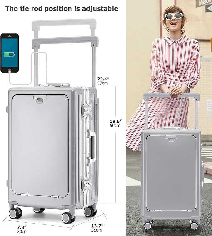 feilario 20" Aluminium Frame Hardside PC Carry on Luggage - Image 2