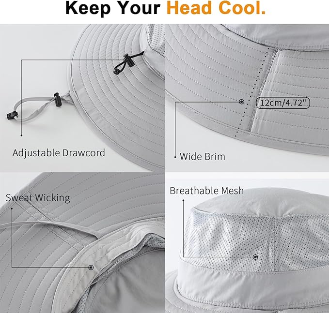 Home Prefer UPF50+ Mens Sun Hat Wide Brim Fishing Hat Foldable Large Brim UV - Image 8