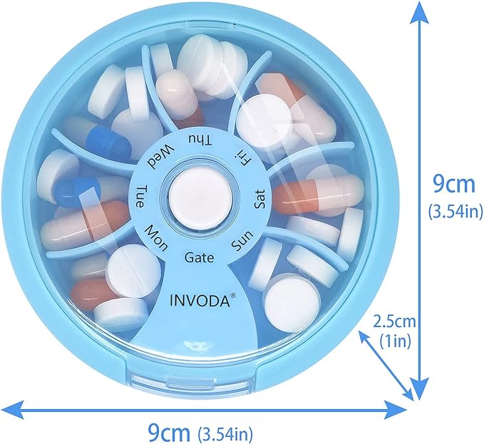 INVODA Weekly Pill Organizer 7 Compartment Rotating Pill Box - Image 4