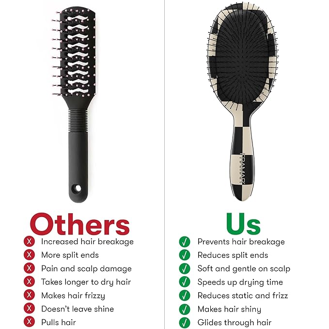 FRAMAR Checkered Print Hair Brush Detangler – Wet Hair Brushes For Women, Womens Hair Brush, Black and White Checkered Hair Accessories, Hairbrush For Women, Cepillos Para Cabello – Detangle Brush