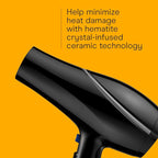 Conair Hair Dryer Style & Shine Natural Crystal Collection, 1875W Hairdryer, 3 Heat Settings, 2 Speeds, Blow Dryer with Concentrator Attachment, Ionic & Hematite-Infused Ceramic Technology, Black