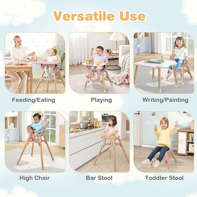 HONEY JOY Baby High Chair, 6 In 1 Convertible Wooden Highchair - Image 3