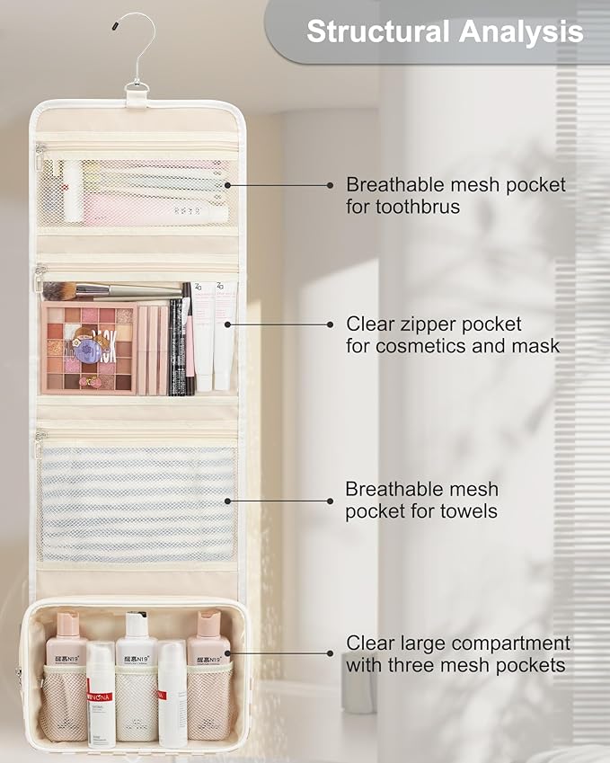 Relavel Hanging Toiletry Bag for Women, Hanging Makeup Organizer - Image 7