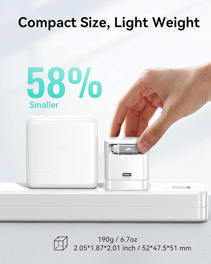 Retractable Wall Charger, 65W PD Fast USB C Charger Block - Image 6