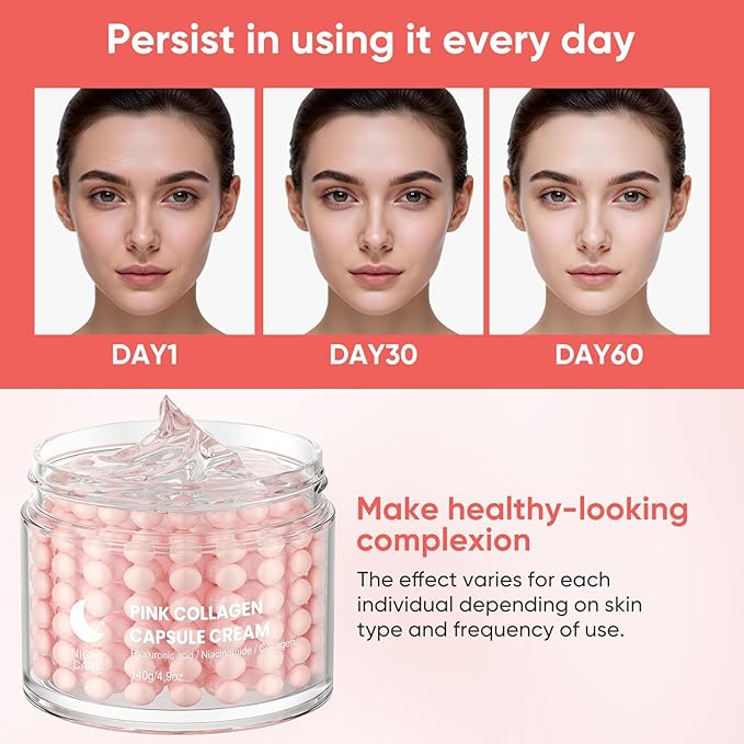 Pink Moisturizer Capsule Face Cream for Women Skin Aging Caused By Age: Deep Hydration,Reduce Fine Lines,Even Skin Tone - With Hyaluronic Acid Niacinamide & Hydrolyzed Collagen Vitamin C