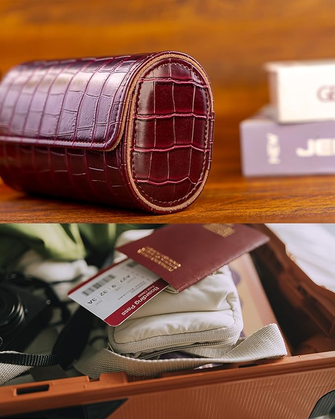 MR.OKAY 3 Watch Travel Case-Classic Leather Watch Case - Image 7