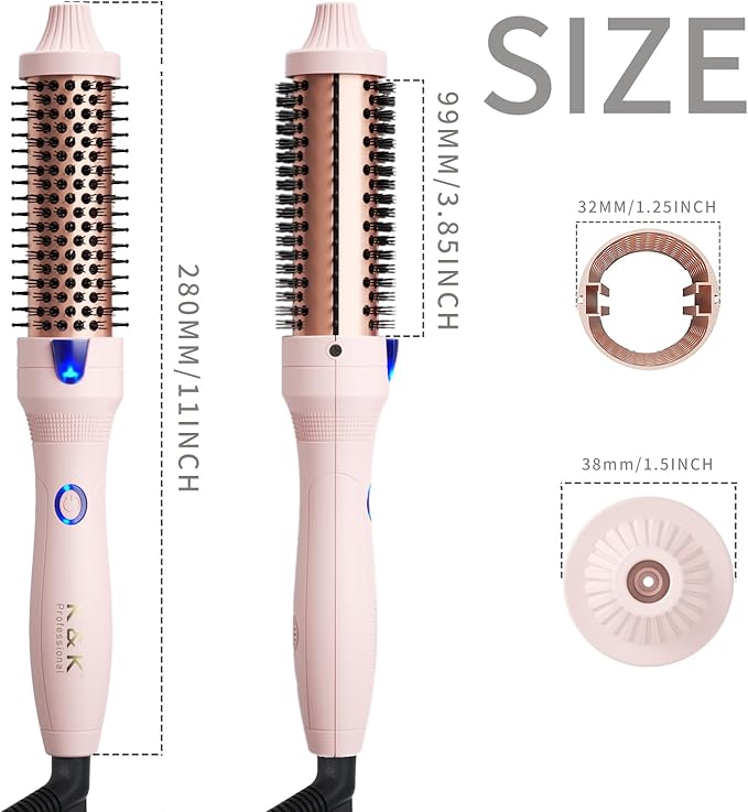 K&K 1.25 Inch Tourmaline Ionic Hot Brush Hair Curler for Loose & Volume Curls, Long Hair Heated Styler, Dual Voltage