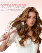 Hair Dryer Brush 8-in-1 Dual Voltage Hot Air Styler – Fast-Drying 110,000 RPM Ionic Blow Dryer with Straightener & Curler Attachments, Frizz-Free Volumizing Styler with Protective Hard Case-Pink