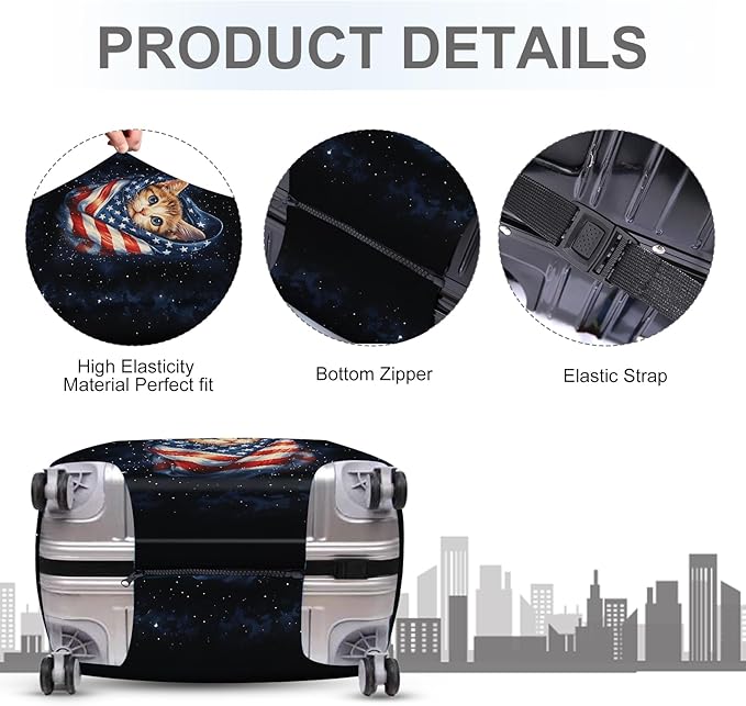 ANNA QUEEN Cute Patriotic Cat Luggage Cover, American Flag Suitcase Protector - Image 4