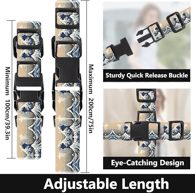2 Pack Luggage Straps for Suitcases Adjustable Luggage Belt TSA Approved - Image 2