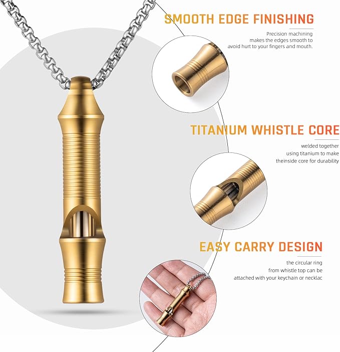 TISUR Titanium Emergency Whistle, EDC Safety Whistles Necklace Loud up to 120db - Image 3