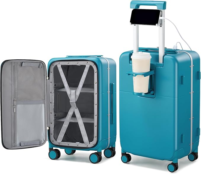 Hanke 28 Inch Luggage with Cup Holder and Charge, Top Opening Hard Shell by Hanke