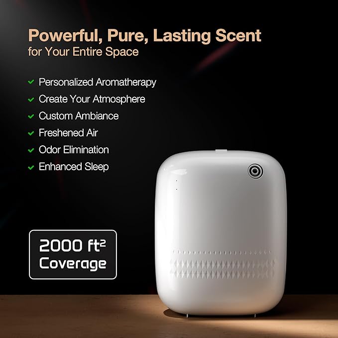 Airversa Waterless Essential Oil Diffuser for Home and Commercial Use, Up to 2000 sq ft 400 mL Capacity, Aromatherapy Scent Diffuser for Large Rooms, Smart Scent Air Machine, ANW-White