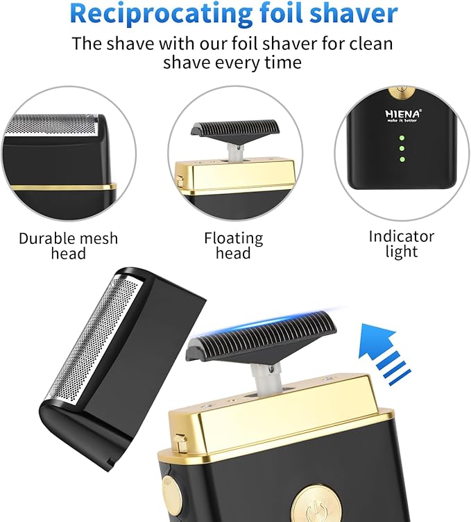 HIENA PRO Professional Hair Clippers for Men, Cordless Hair Clipper for Barber Clippers and Trimmer LED Haircut Set with Foil Shaver, Nose Trimmer, Rechargeable Clippers for Men