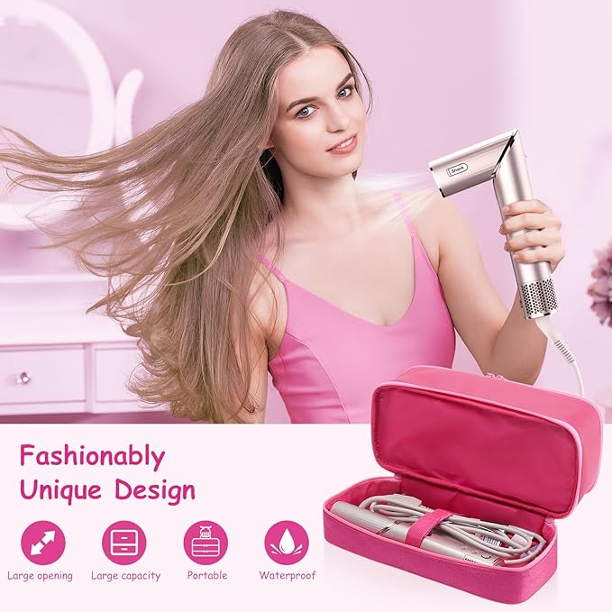 Travel Carrying Case for Hair Dryer for Shark Flexstyle Double-Layer Hair Accessories Tools Storage Bag for Revlon Hairdryer Styler Organizer (P-Pink)