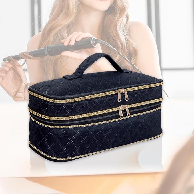 Hair Dryer Travel Carrying Case, Curling Iron Storage Bag, Slim Expandable Handheld Dual-Layer Travel Storage Bag for Dryer/Hair Tool Organizer/Style Organizer