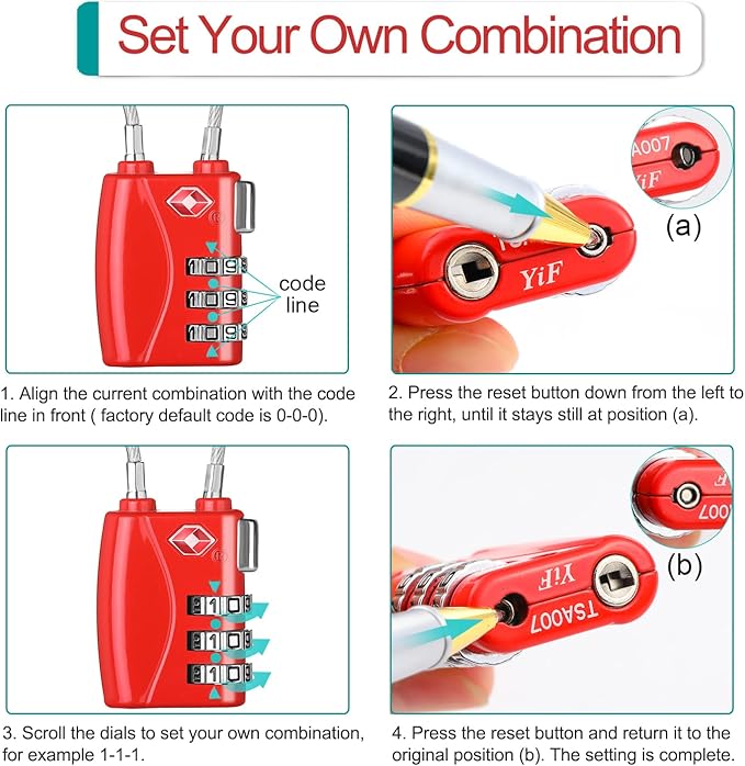 ZHEGE TSA Cable Luggage Lock 3 Digit Combination Padlock - Image 7