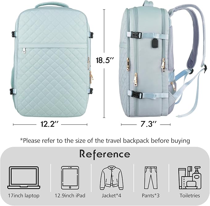 MOMUVO Large Travel Backpack Women, Flight Approved Carry On Backpack, Water - Image 6