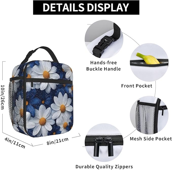 Daisy Insulated Lunch Box for Women Men Daisy Lunch Bag for Travel, or Fishing - Image 6