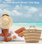 Beach Bags for Women Straw Tote Bag Summer Beach Bag Large Woven Straw Tote for - Image 3