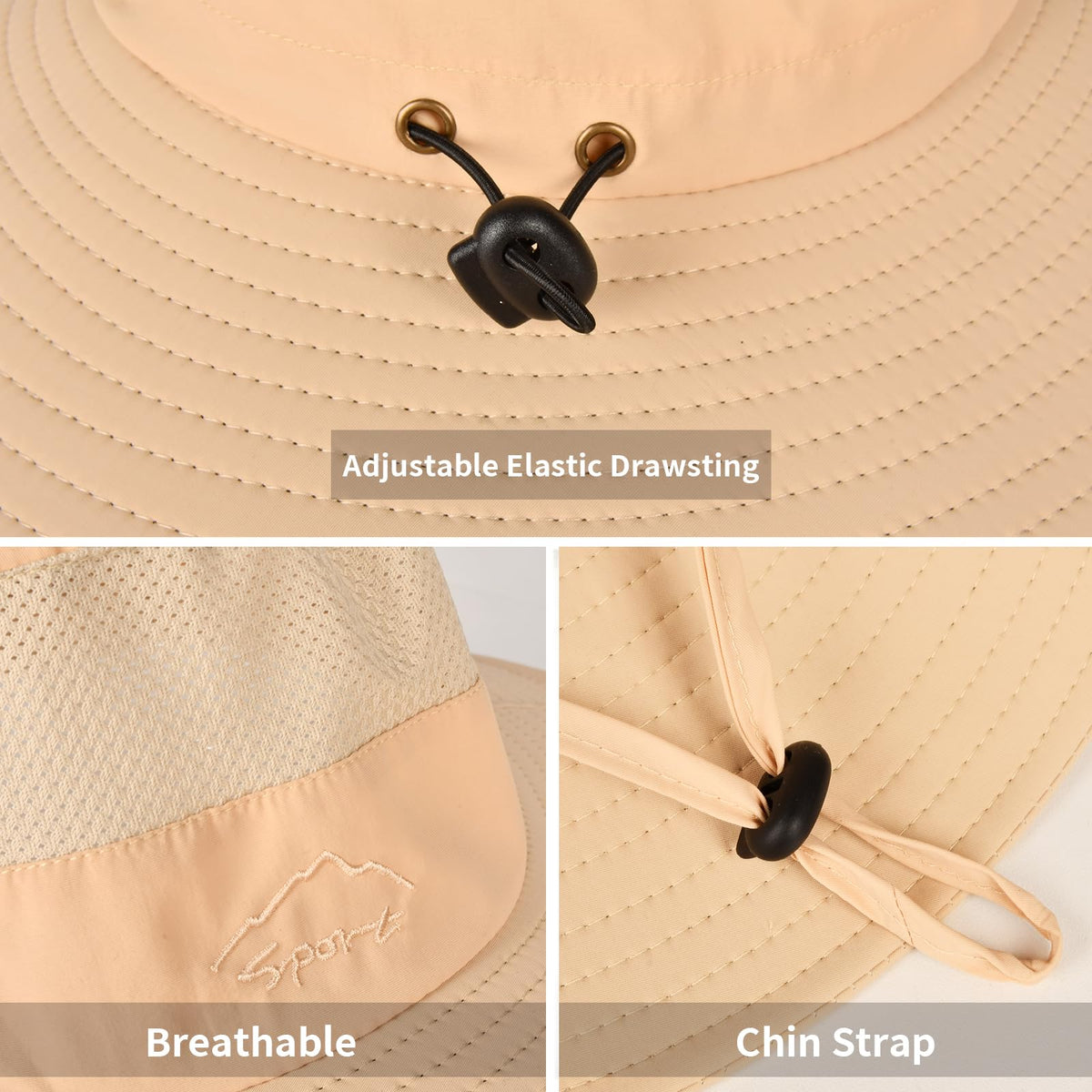Sun Hats for Men Women Fishing Hat UPF 50+ Breathable Wide Brim Summer UV Protection Hat (1pack-beige)