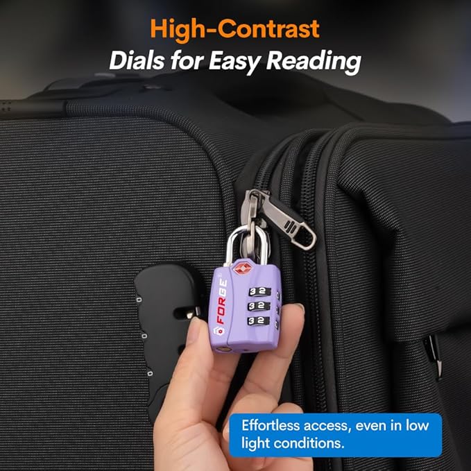 Forge Luggage Locks TSA Approved 4 Pack Purple, Small Combination Lock - Image 6