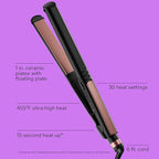 INFINITI PRO CONAIR Rose Gold Ceramic Flat Iron Hair Straightener, 1-Inch Flat Iron with Extra-Long Plates, including a Floating Plate, Advanced Heat Technology, Black