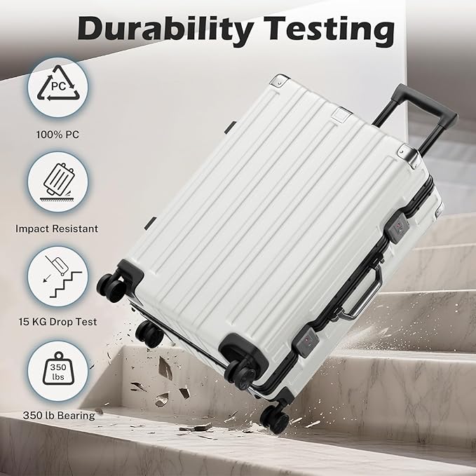 Krute Checked Aluminum Frame Suitcase 24 Inch Zipperless Luggages Hardside PC - Image 6