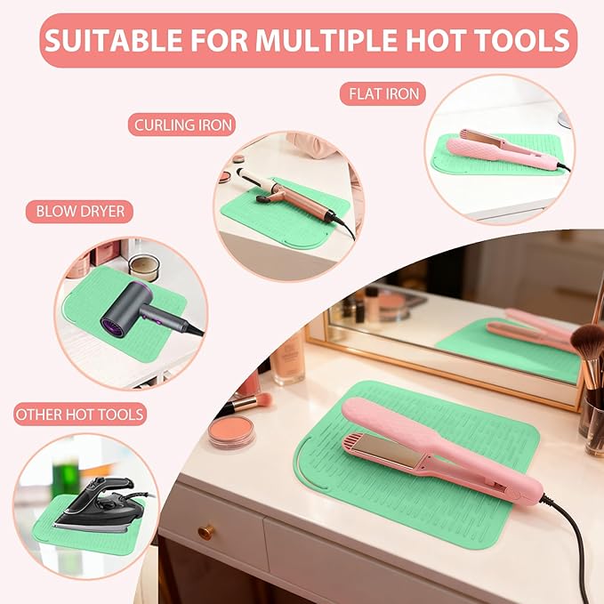 Large Silicone Heat Resistant Mat, Portable Travel Hot Hair Tools Holder Pad for Curling Iron, Flat Iron, Hair Straightener and Other Styling Tools(12.0" x 9.0")