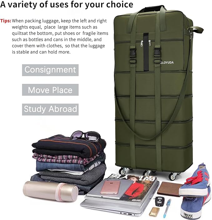 Expandable Foldable Luggage, Rolling Duffle Bag - Image 5
