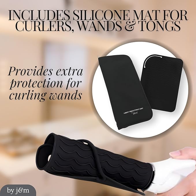 Flat Iron Hair Straightener Silicone Mat & Pouch Pack by j&m - with Heat Proof Mat for Curling Tongs/Wands/Irons - Fits ghd, BaByliss & Larger Straighteners - Zip-Up All-in-One Compact Travel Case