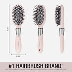 Conair Velvet Touch Cushion Hair Brush, Compact Travel Detangler Brush for Curly or Straight Styles, Flex Cushion Base for Stress-Free Brushing, Blush Pink